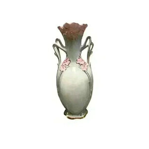 Royal Dux Flower Vase Gold Trimmed Porcelain 2-Handled White & Pink Hand Painted